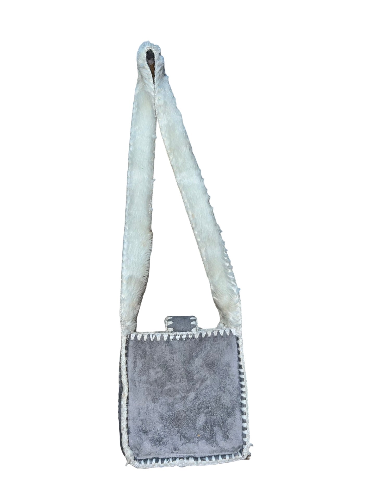 Y2K Monsoon Grey Embroidered Faux Fur Crossbody Bag