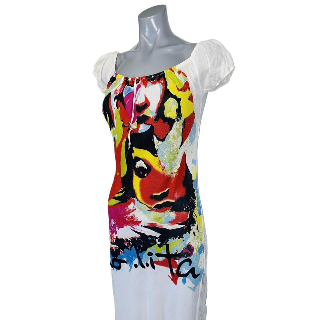 White No Lita maxi Italian dress with colorful print