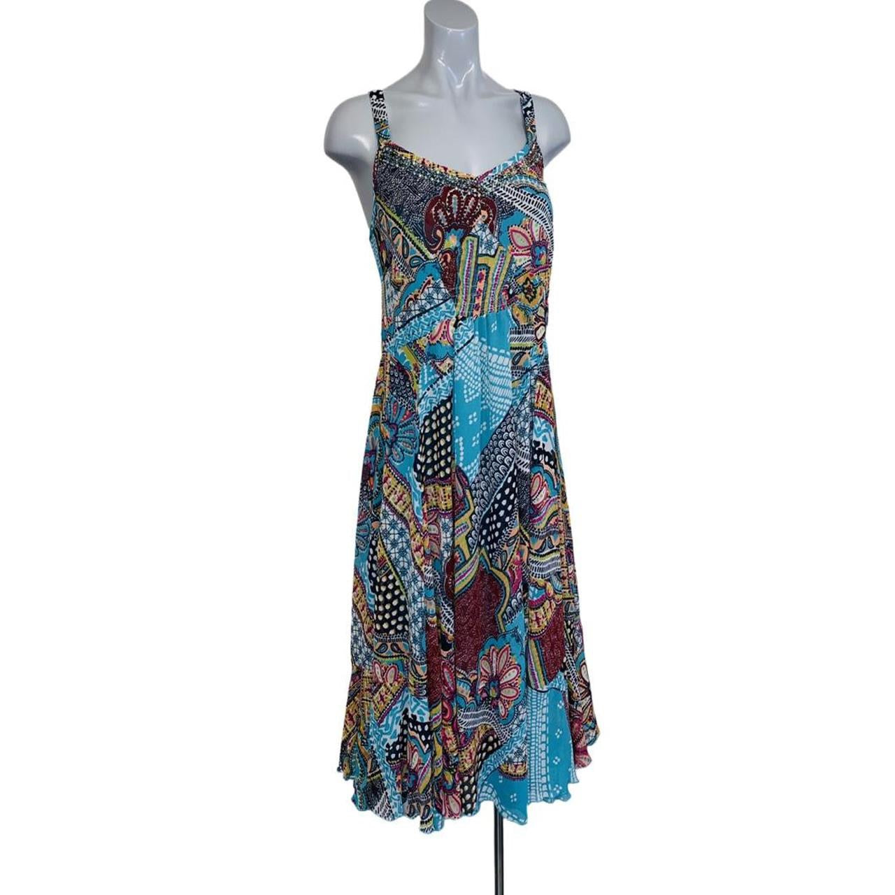 Chiffon double lined floral print midi dress/ beaded uk14