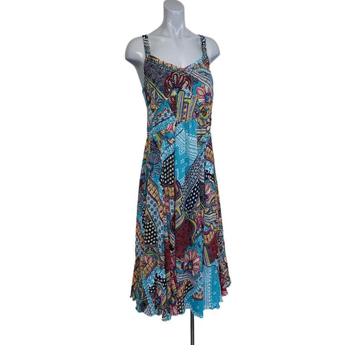 Chiffon double lined floral print midi dress/ beaded uk14