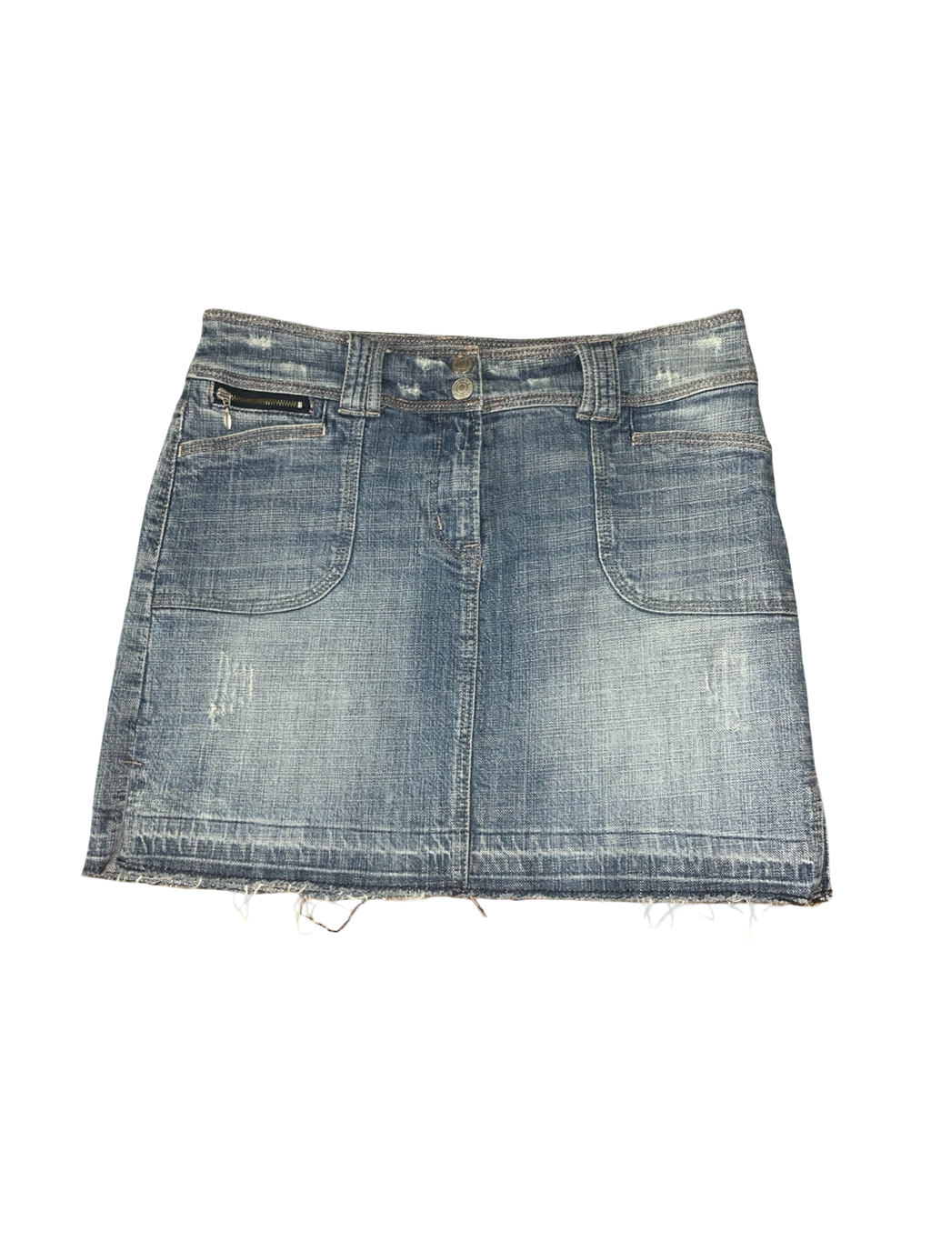 Next Jeans Distressed Denim Mini Skirt | Blue Low Rise Utility Mini uk12