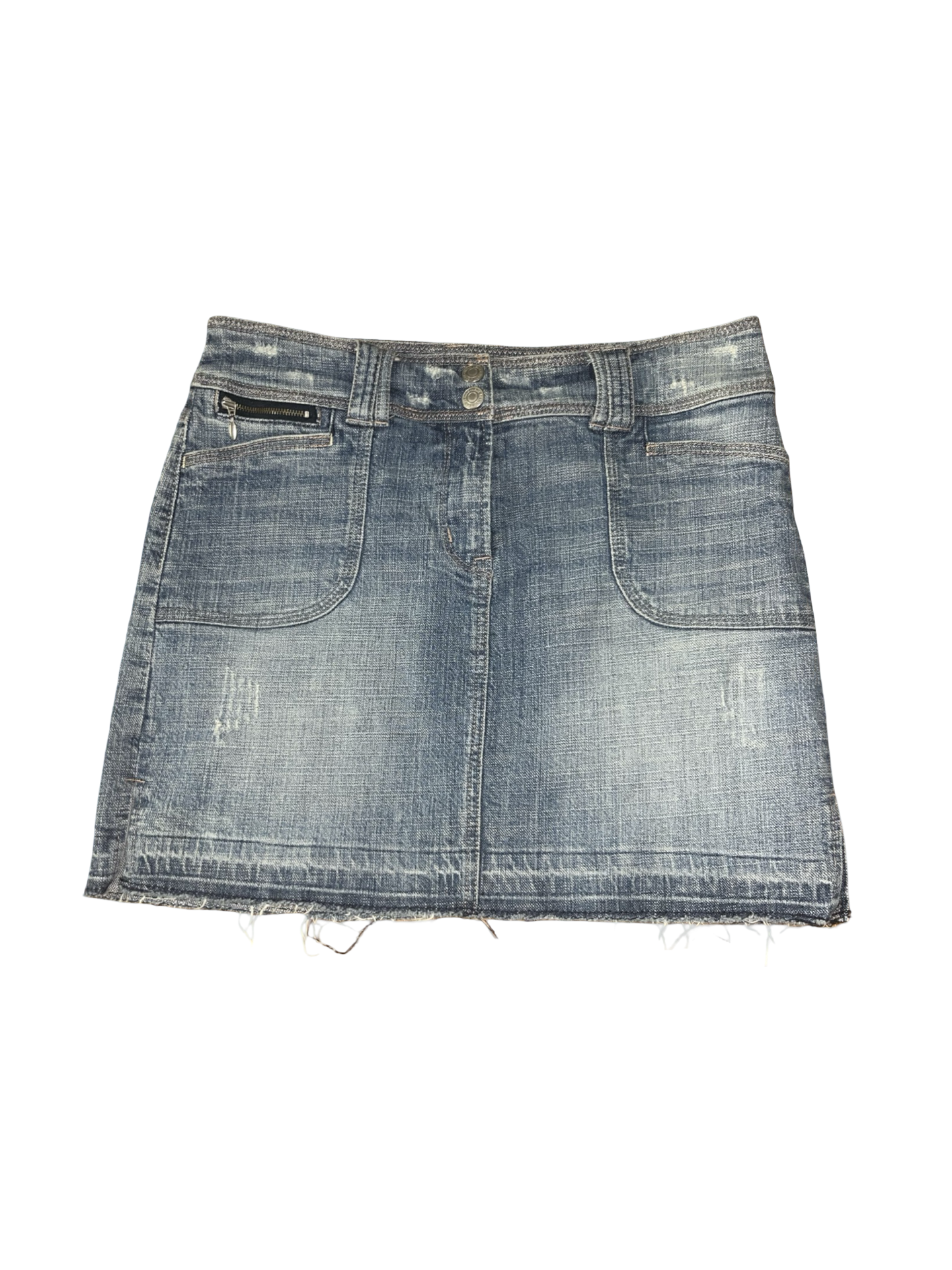 Next Jeans Distressed Denim Mini Skirt | Blue Low Rise Utility Mini uk12