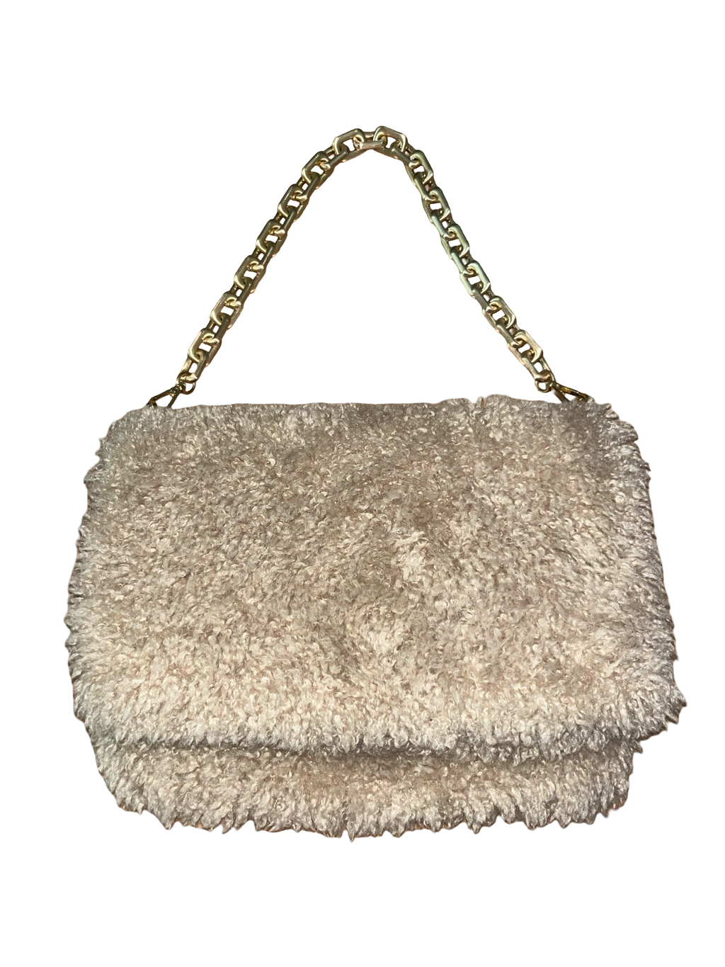 River Island Beige Teddy Faux Fur Shoulder Bag Y2K