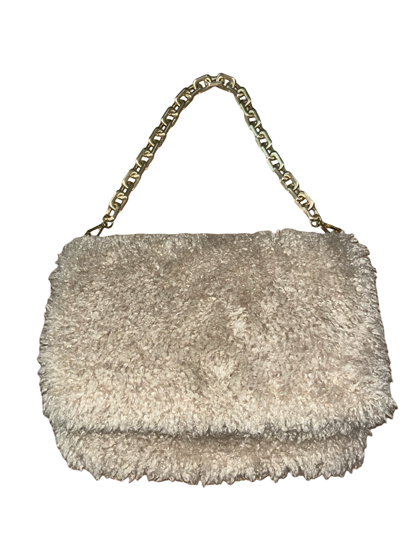 River Island Beige Teddy Faux Fur Shoulder Bag Y2K