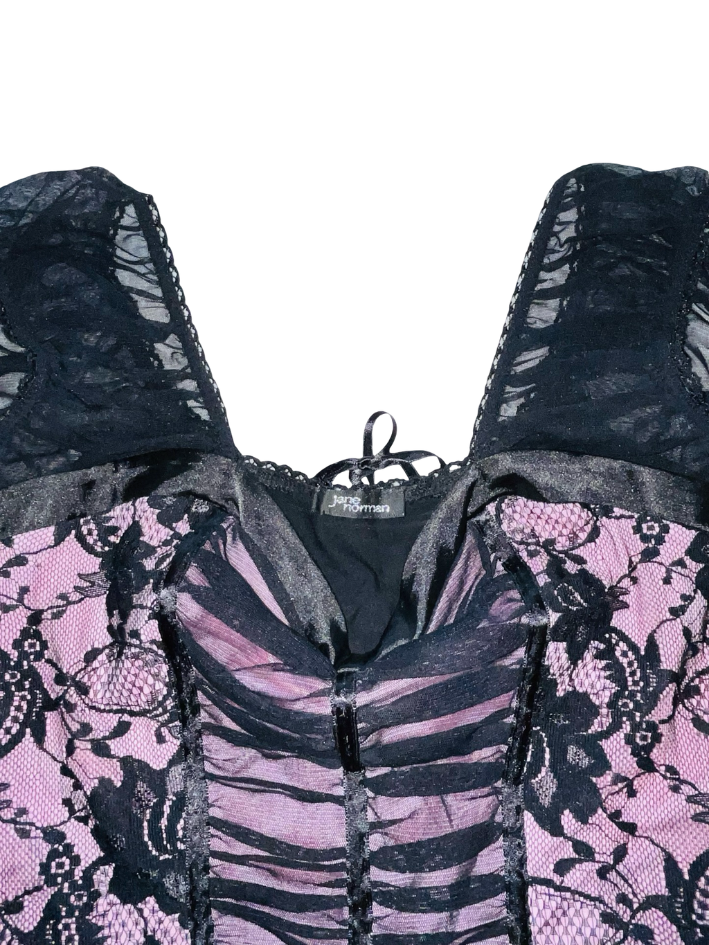 Y2K Jane Norman Pink & Black Lace Corset Top Uk14