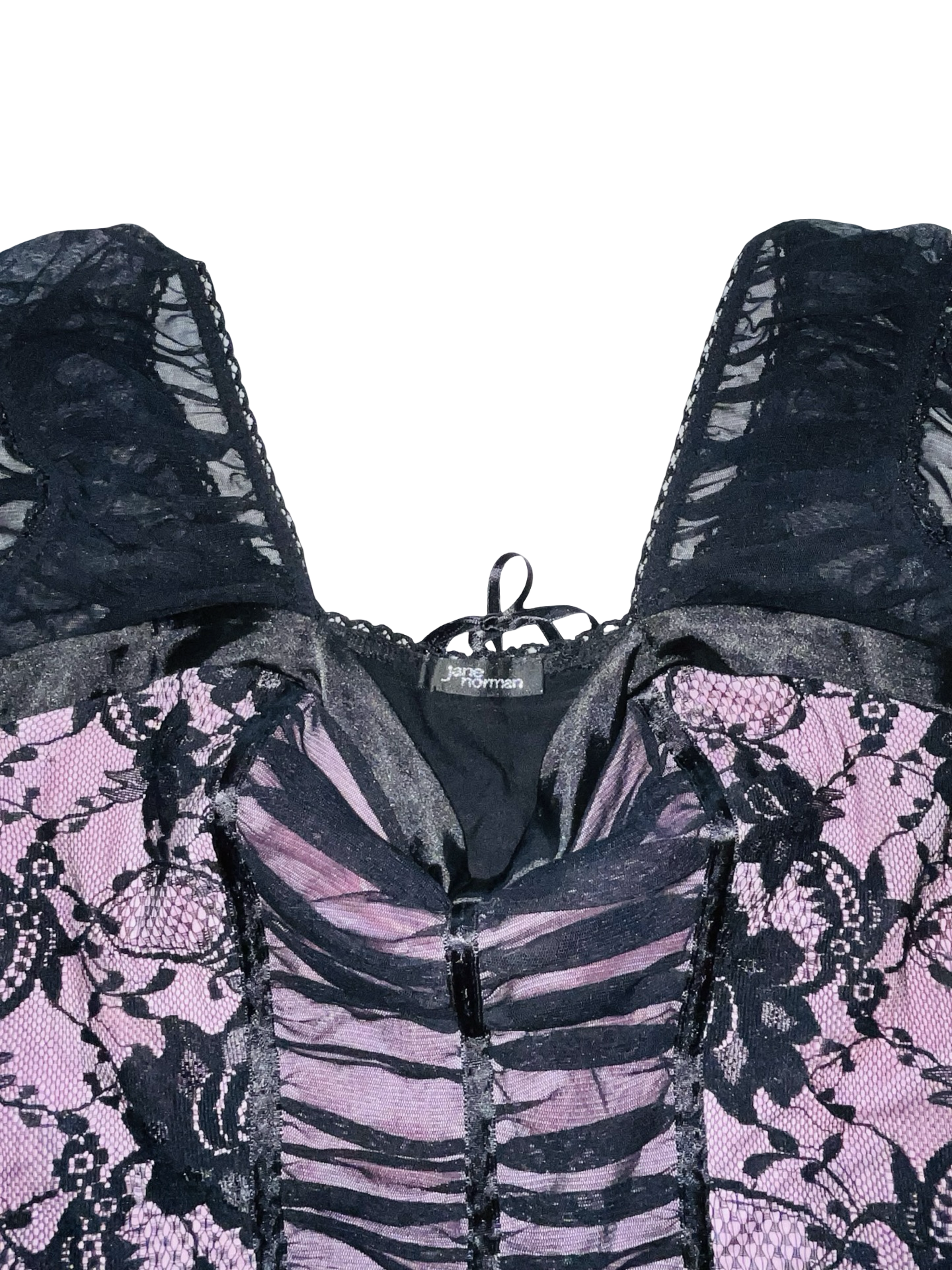 Y2K Jane Norman Pink & Black Lace Corset Top Uk14