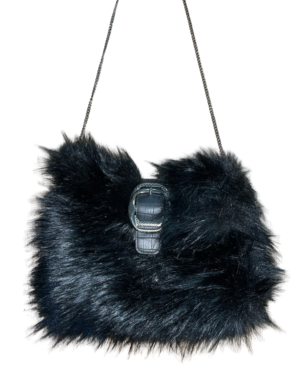 New Look Black Faux Fur Shoulder Bag Y2K