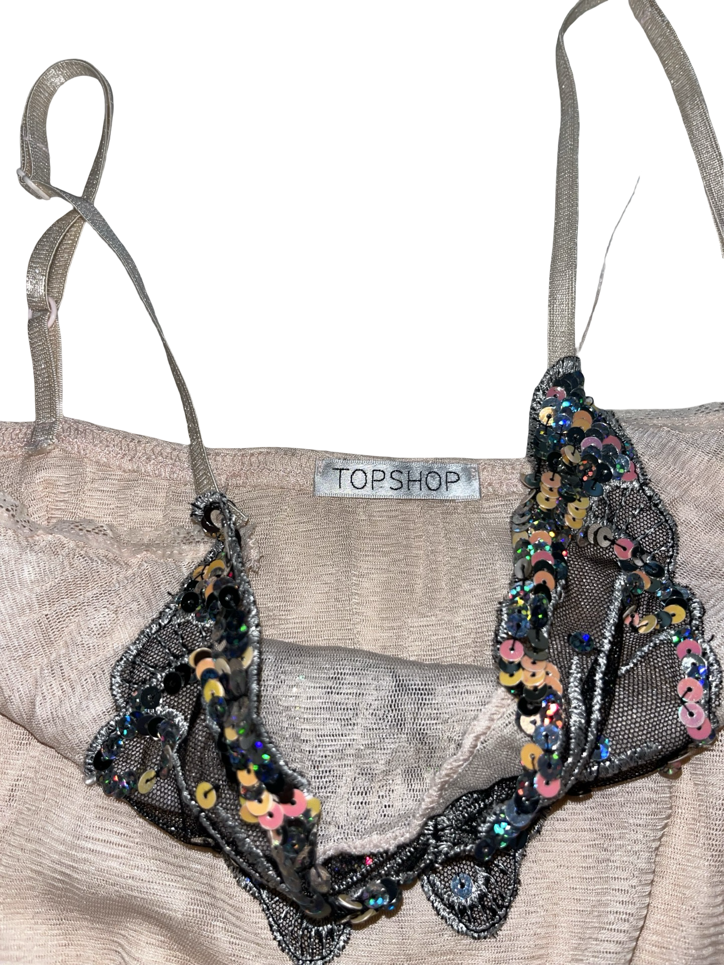 Y2K Topshop Butterfly Sequin Cami Top UK 10 Fairy Coquette Mesh