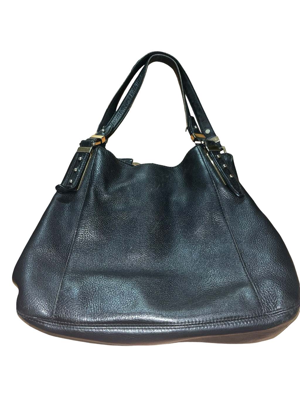 Michael Kors Black Leather Shoulder Bag | Gold MK Charm