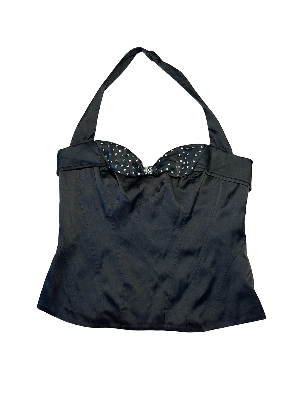 Y2K Karen Millen 100% Silk Black Halterneck Corset Top | UK 16 Diamanté Bow