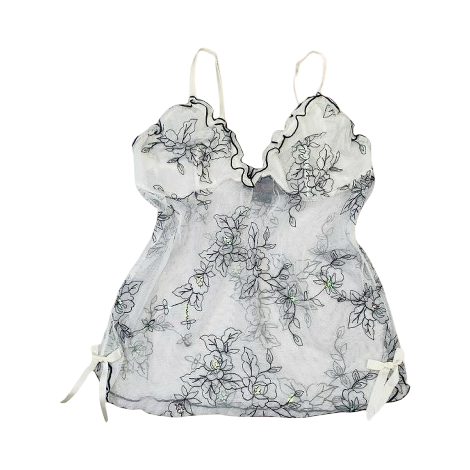 White and black floral mesh ukM String fellows lingerie cami