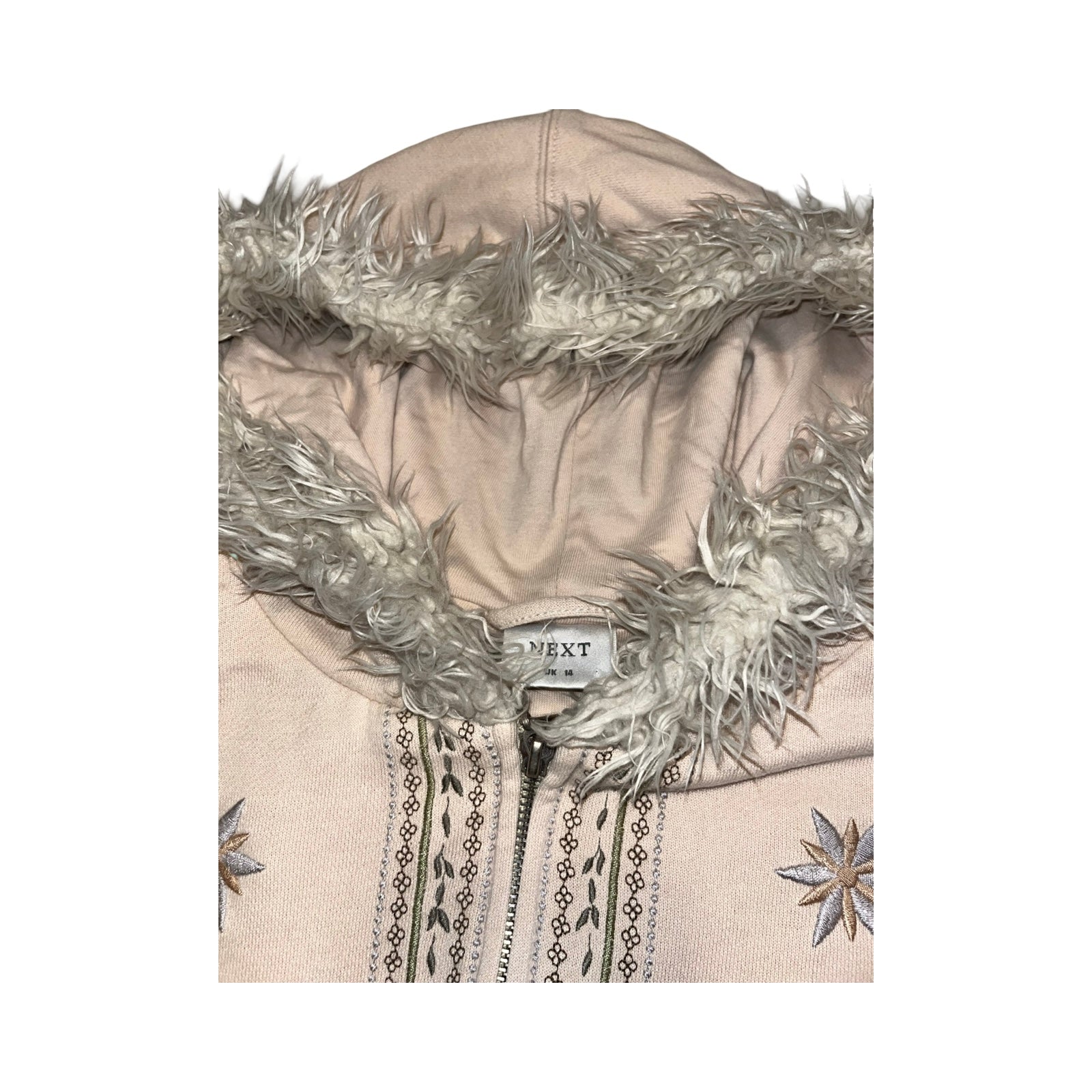 NEXT 2000’s Y2K cream fur lined hood jacket uk14