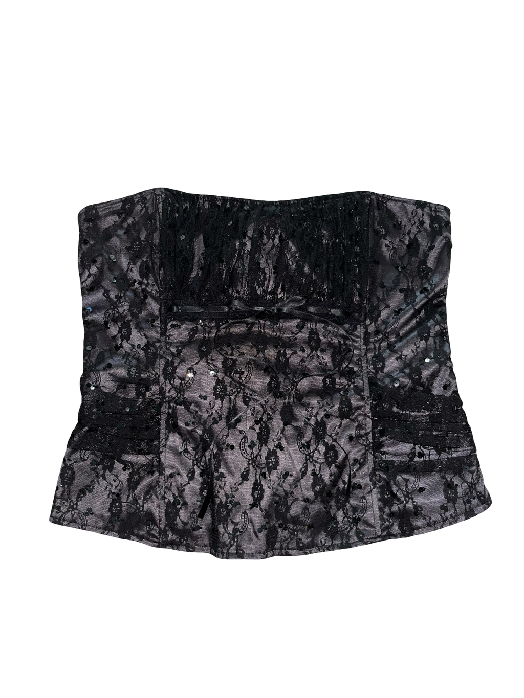 Y2K New Look Black Lace Corset Bandeau Top UK 16 | Boned Gothic Coquette Bustier