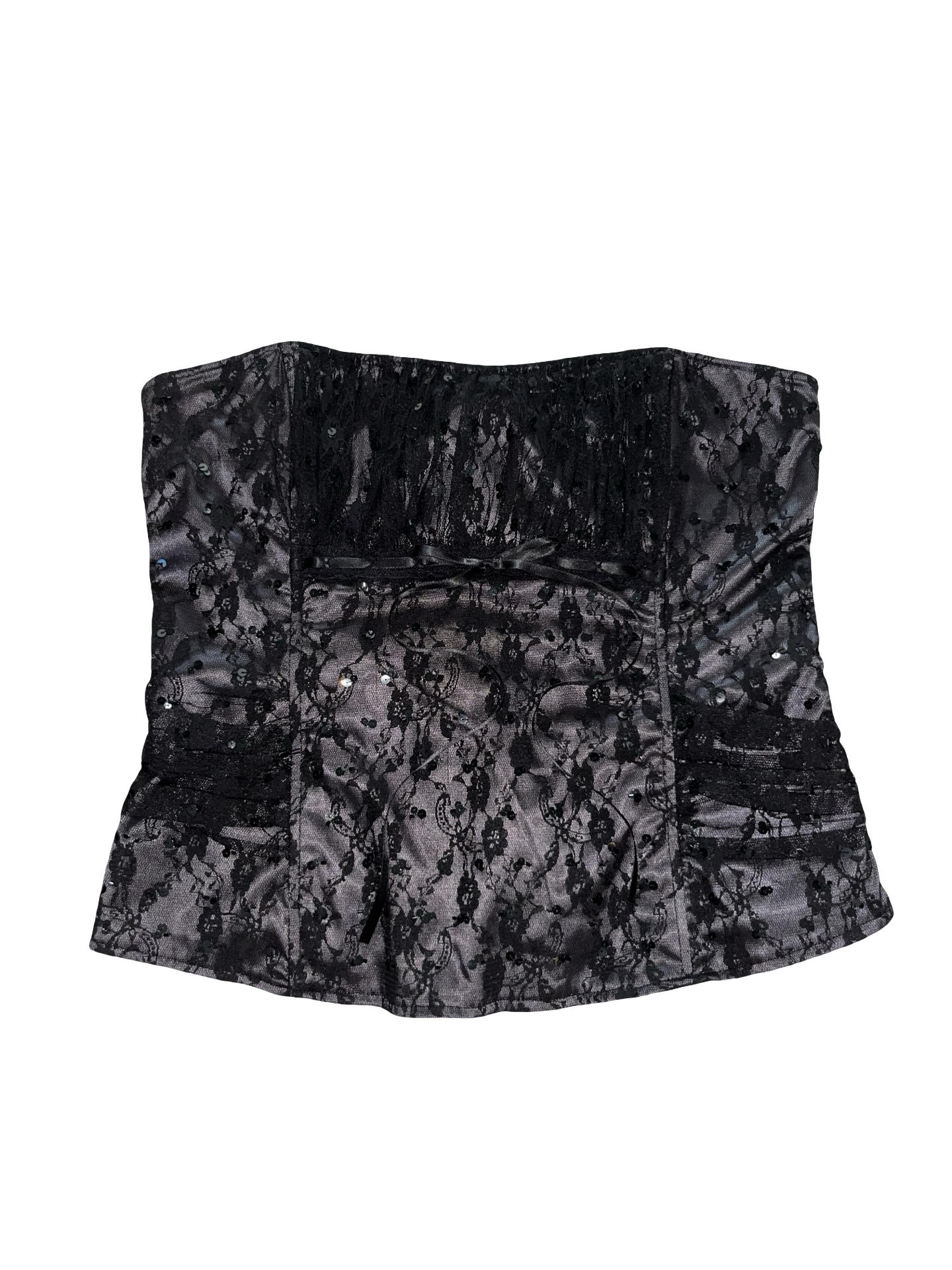 Y2K New Look Black Lace Corset Bandeau Top UK 16 | Boned Gothic Coquette Bustier
