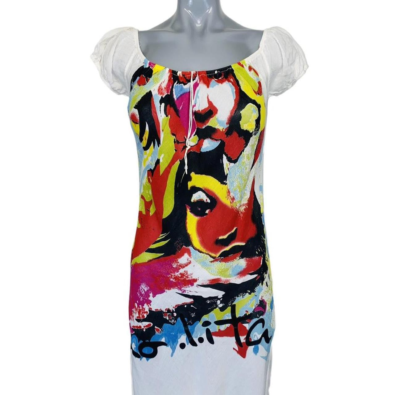 White No Lita maxi Italian dress with colorful print