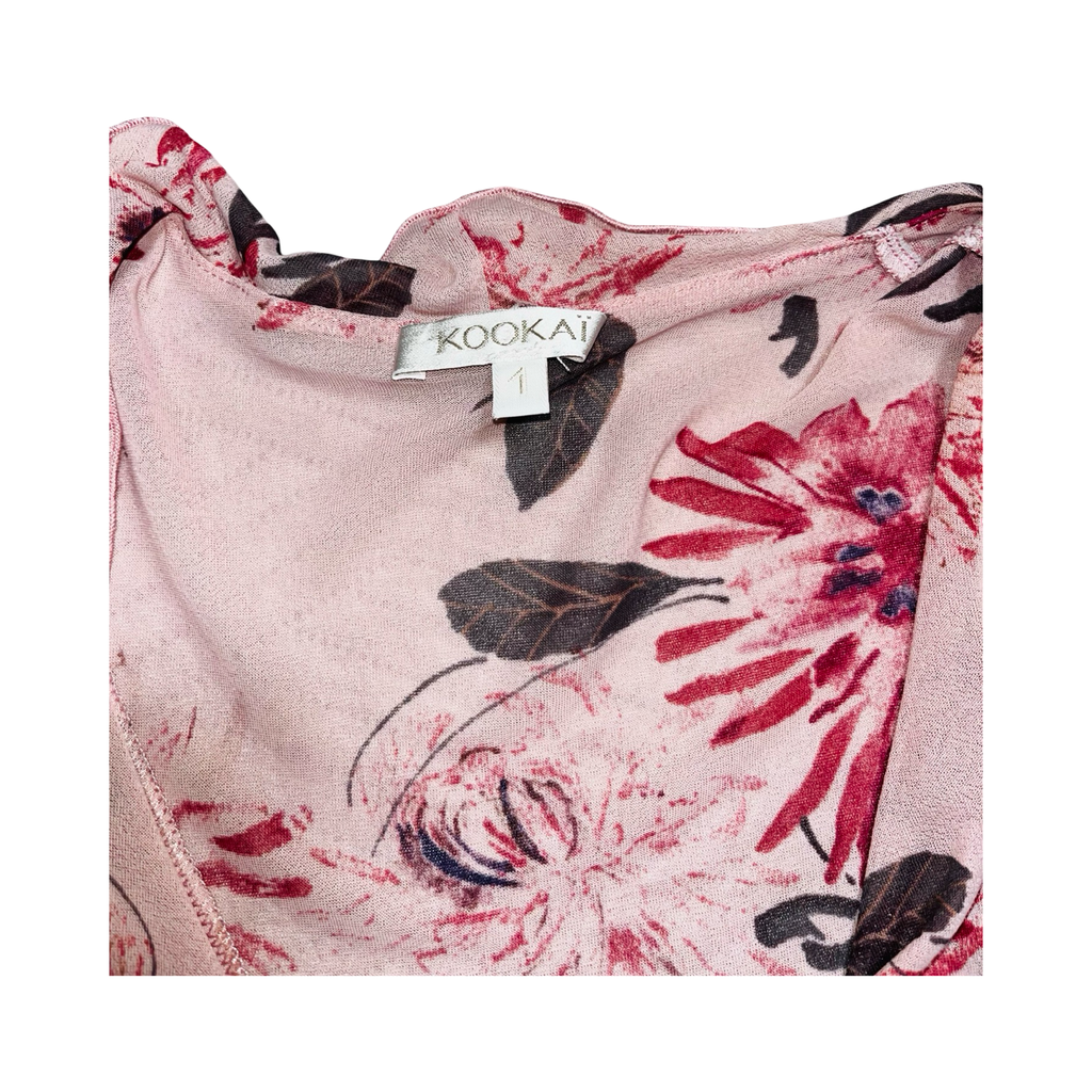 Kookaï pink and purple print wrap mesh top S/M