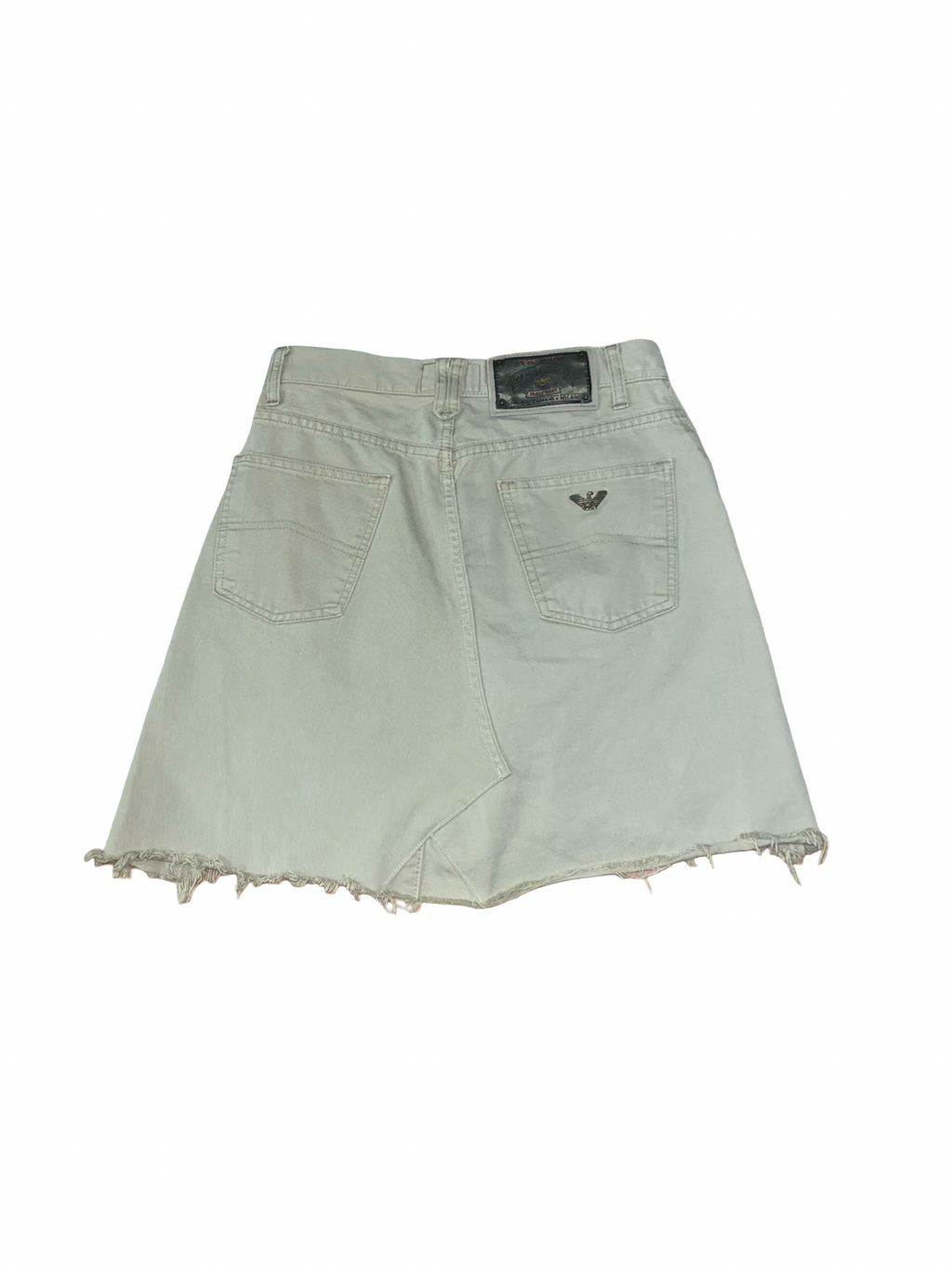 Y2K Armani Jeans Beige Denim Raw Hem Mini Skirt ukS