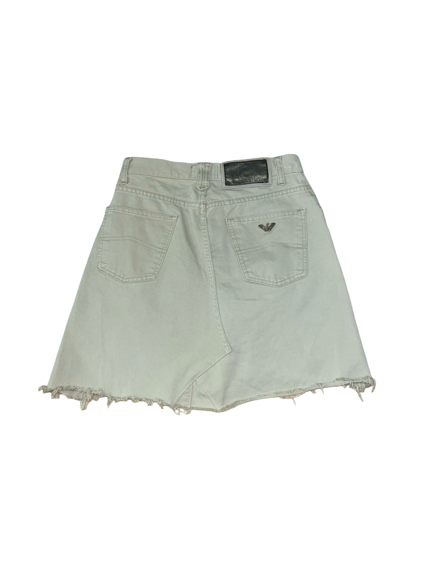 Y2K Armani Jeans Beige Denim Raw Hem Mini Skirt ukS