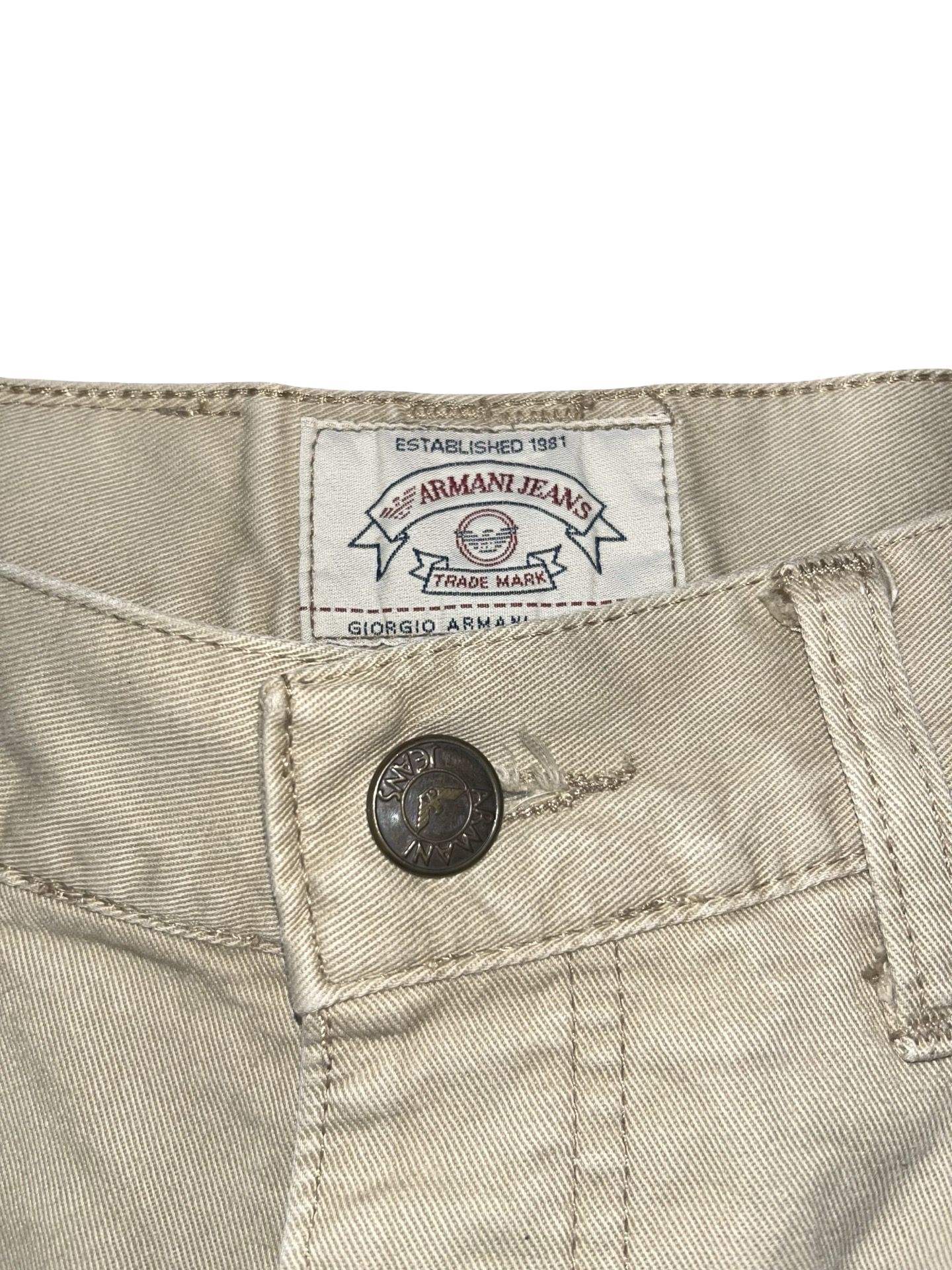 Y2K Armani Jeans Beige Denim Raw Hem Mini Skirt ukS