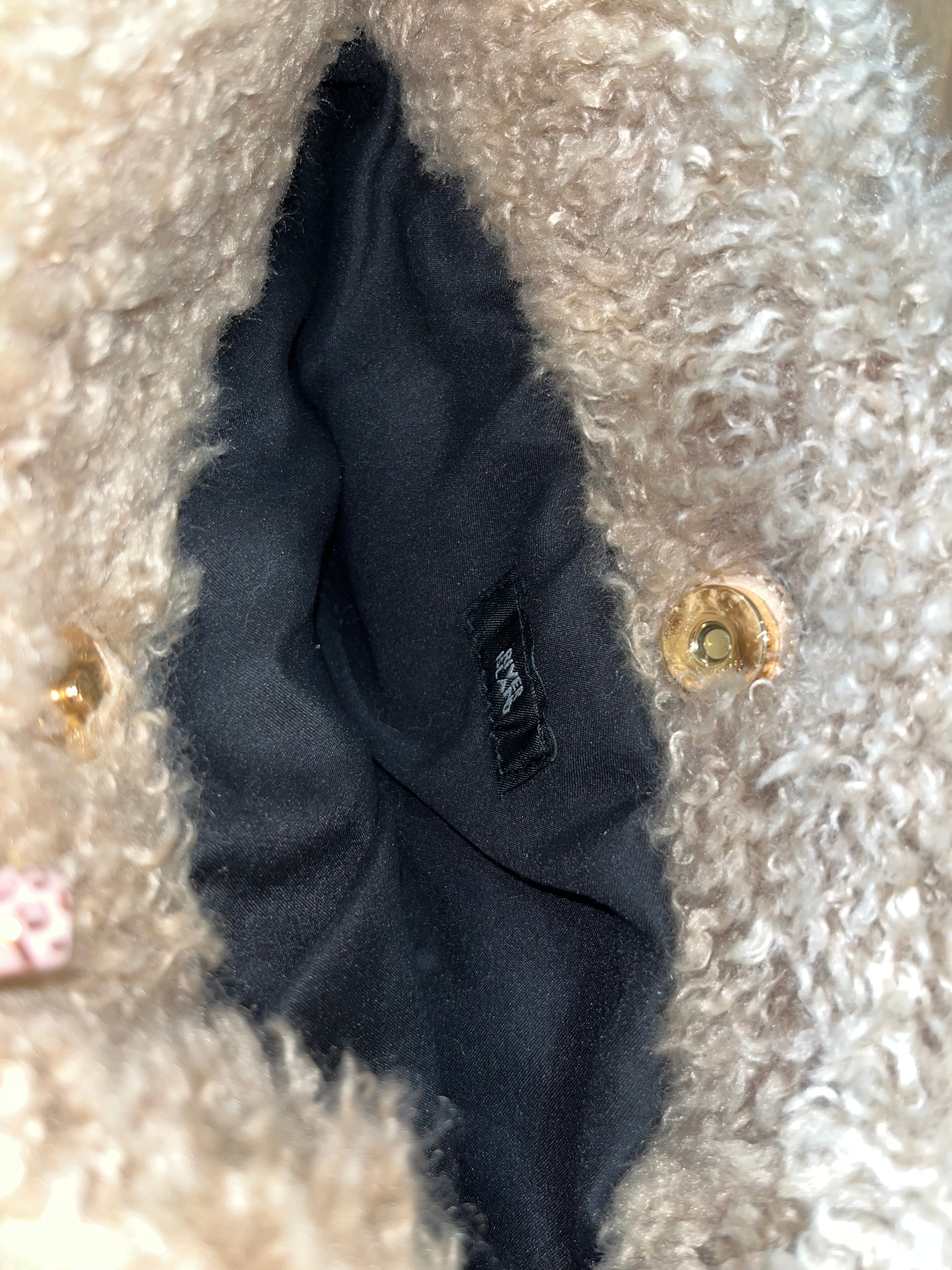 River Island Beige Teddy Faux Fur Shoulder Bag Y2K