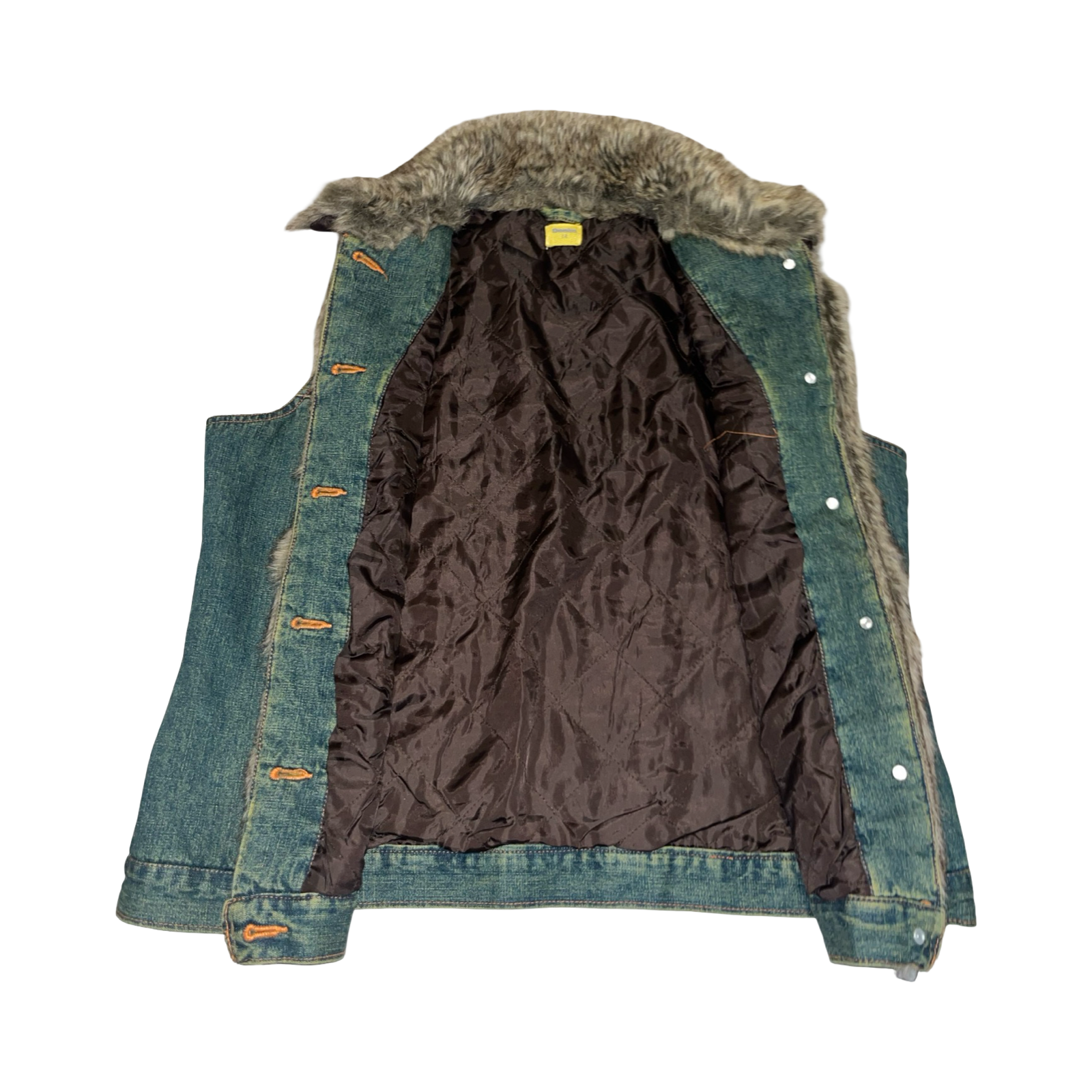 2000’s Y2K denim and fur lined waist coat uk 14