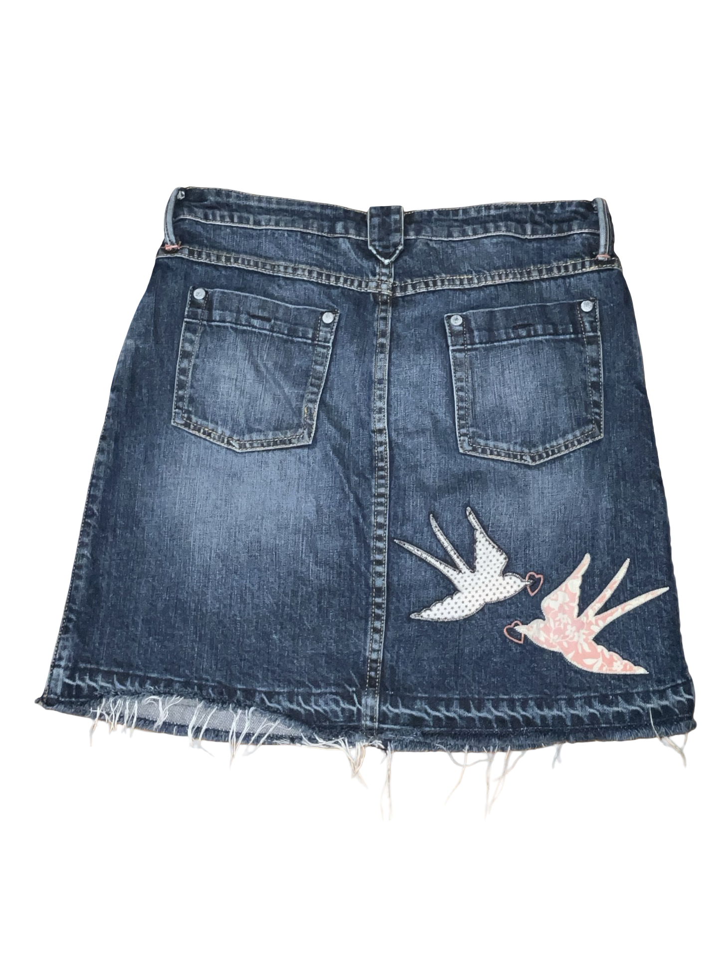 Vintage Y2K Swallow Appliqué Denim Mini Skirt uk10