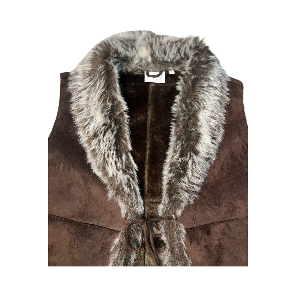 Papaya brown fur y2k waist coat uk18