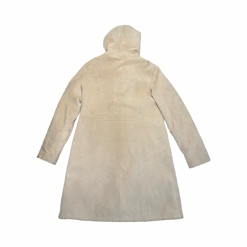 Ben Sherman beige suede and fur lined coat uk16