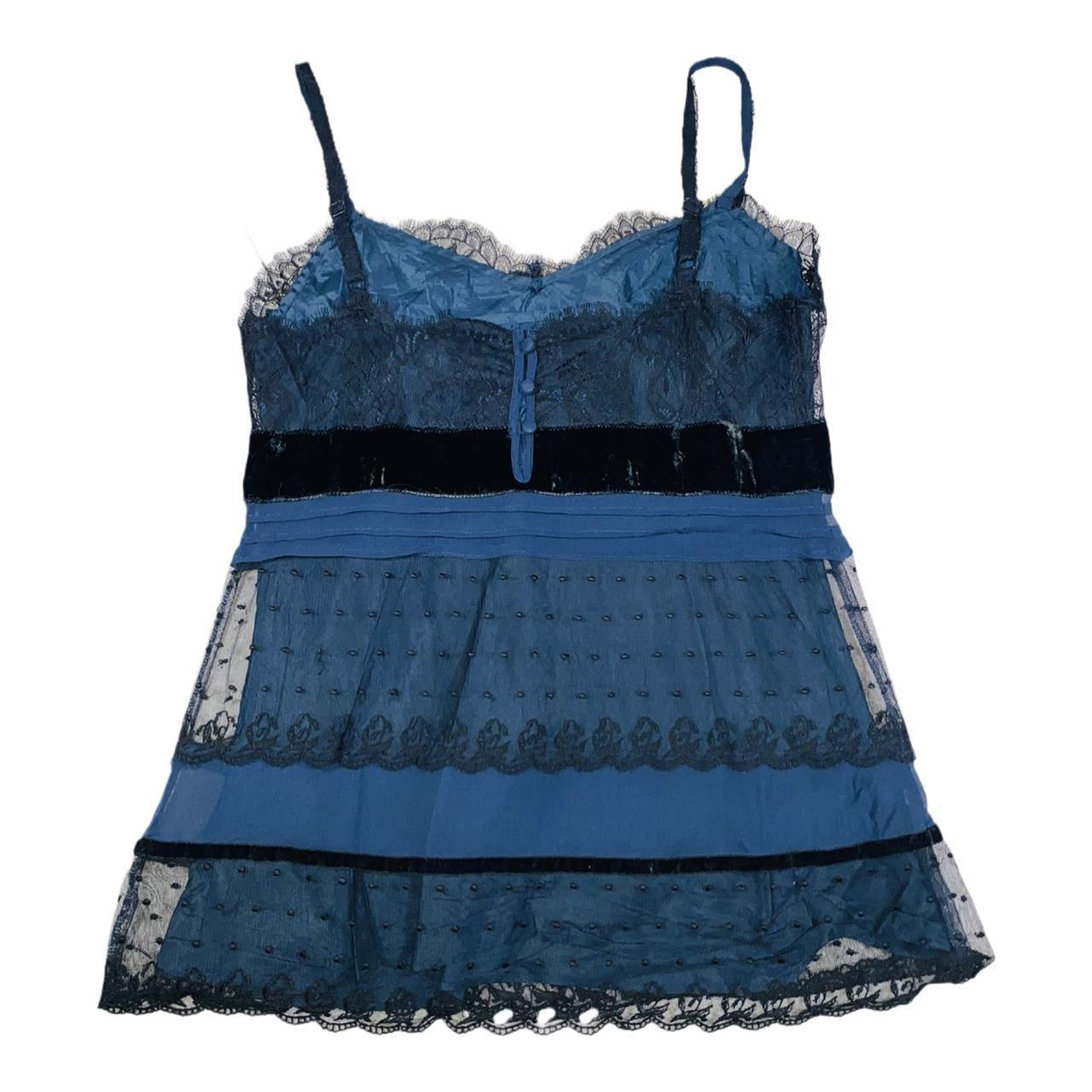 Oasis blue silk blend velvet lace cami uk 12
