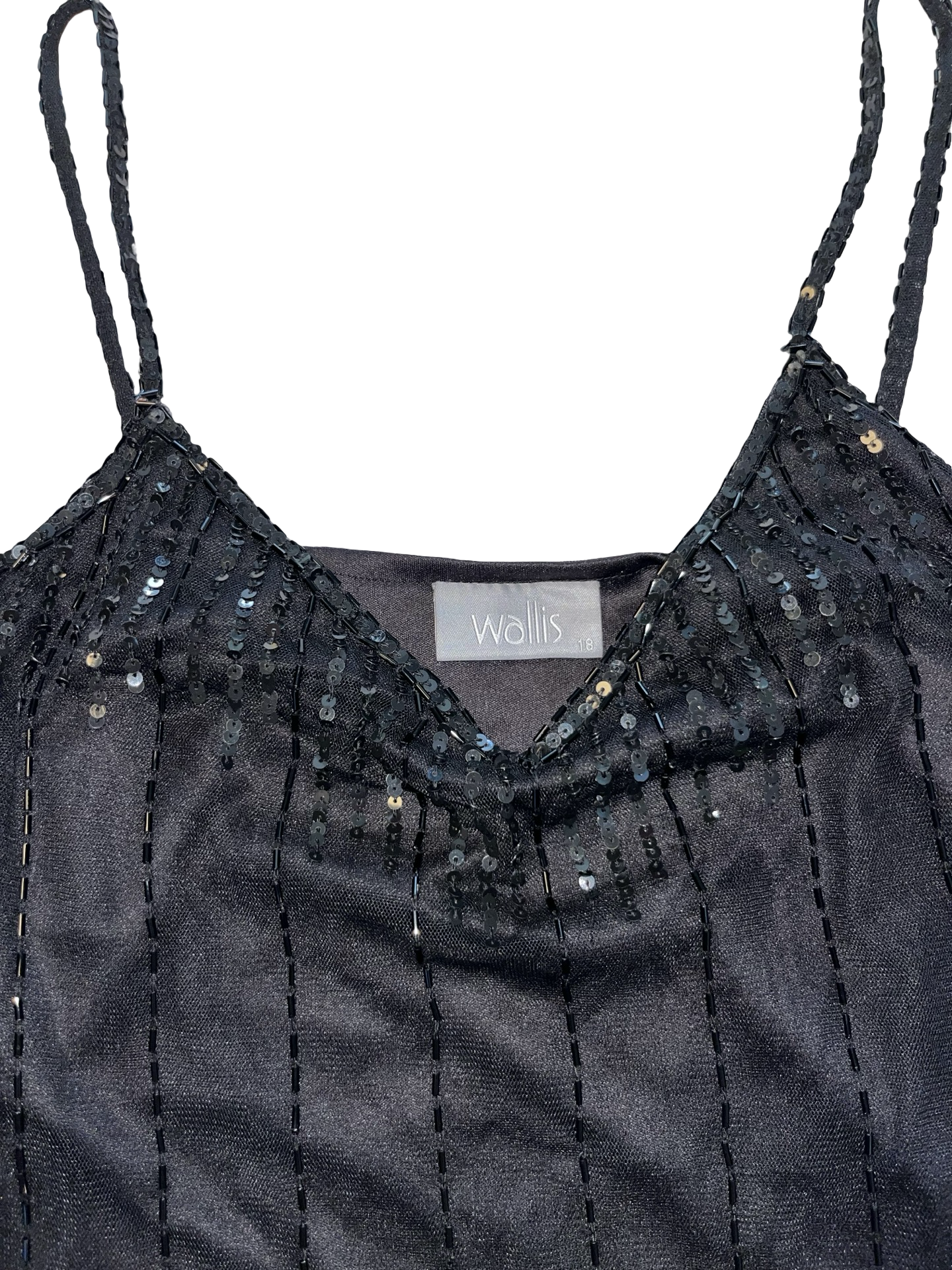 Y2K Wallis Black Sequin Beaded Fringe Cami Top UK 18