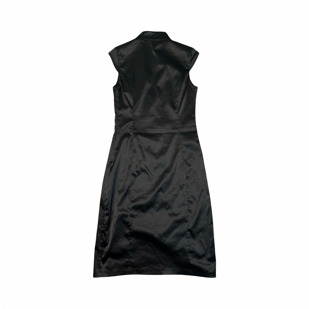 Jane Norman black satin floral 2000’s dress uk10