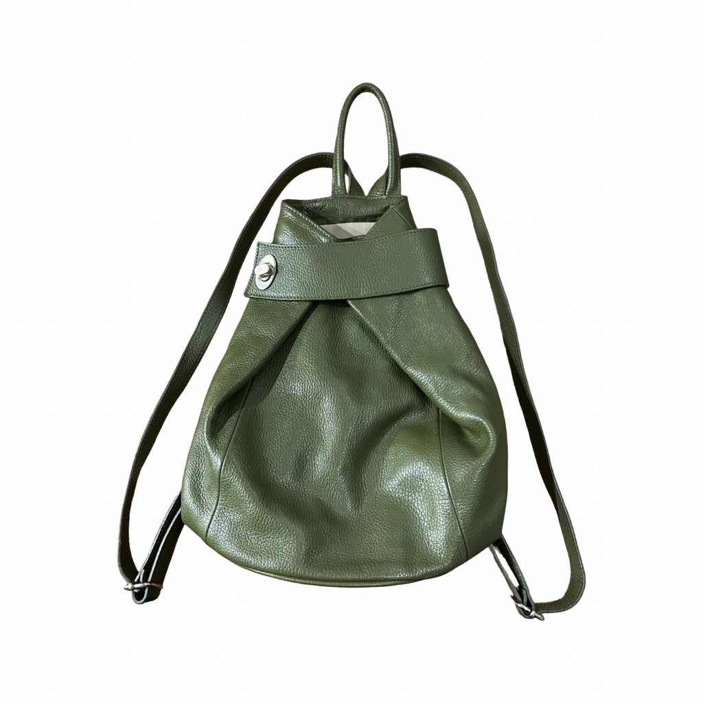 Genuine Italian Leather Olive Green Backpack