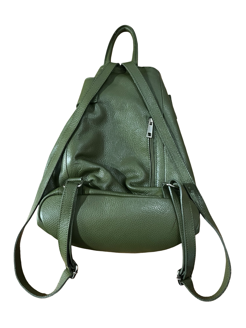 Genuine Italian Leather Olive Green Backpack