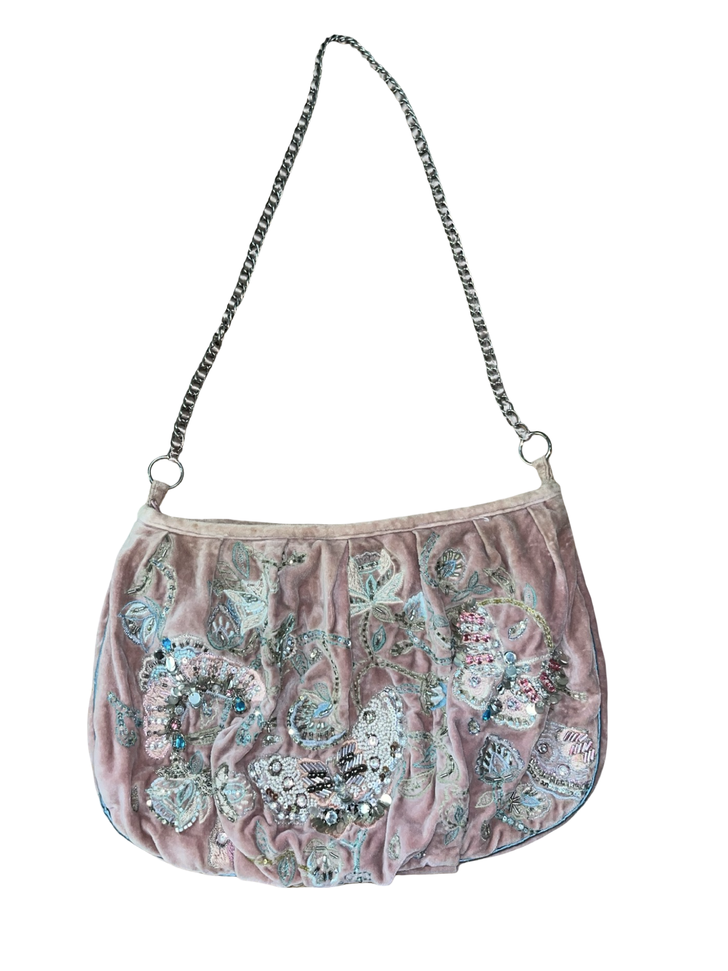 Y2K Accessorize Pink Velvet Beaded Butterfly Bag Fairycore Vintage